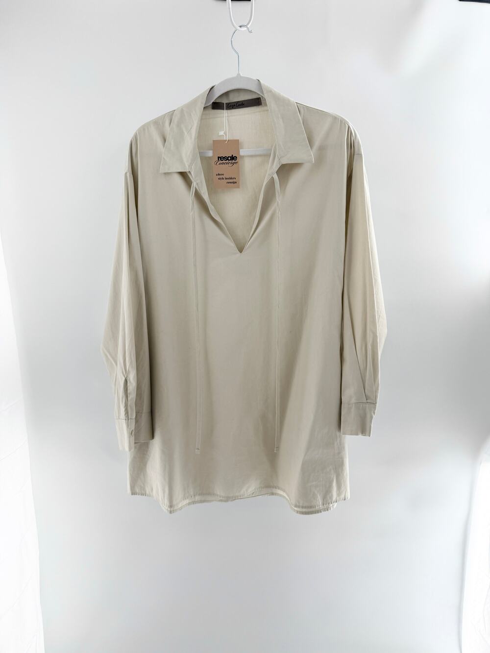 Enza Costa 100% Cotton Long Sleeve Oversized Mini T-Shirt Dress Beige Women's 0